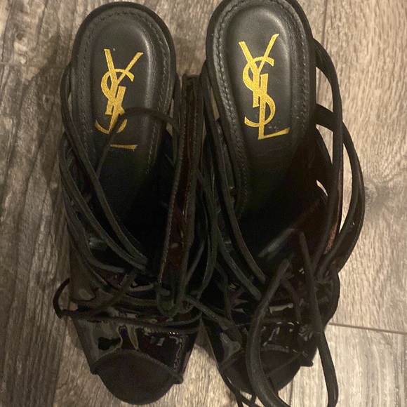 YSL Black Platform Suede Strappy Sandals, Size 38 - Picture 2 of 3